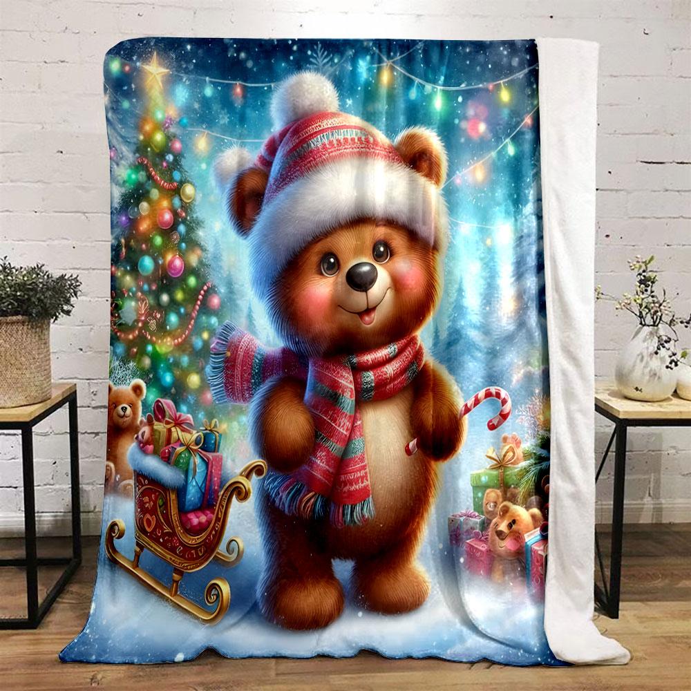 Christmas Bear Sleigh Blanket Bedroom Blanket for Livingroom Couch Lunch Break Soft Throw for Friend's Festival Gift