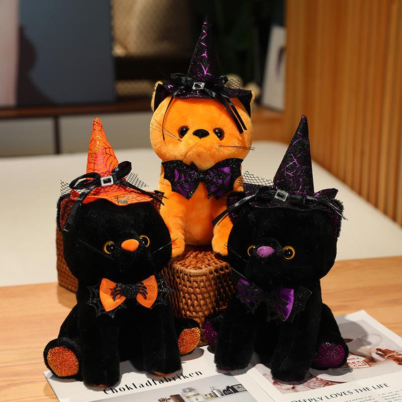Halloween Magical Black Cat Plush Toy Party Decor Childrens Soft Doll Gift Cat