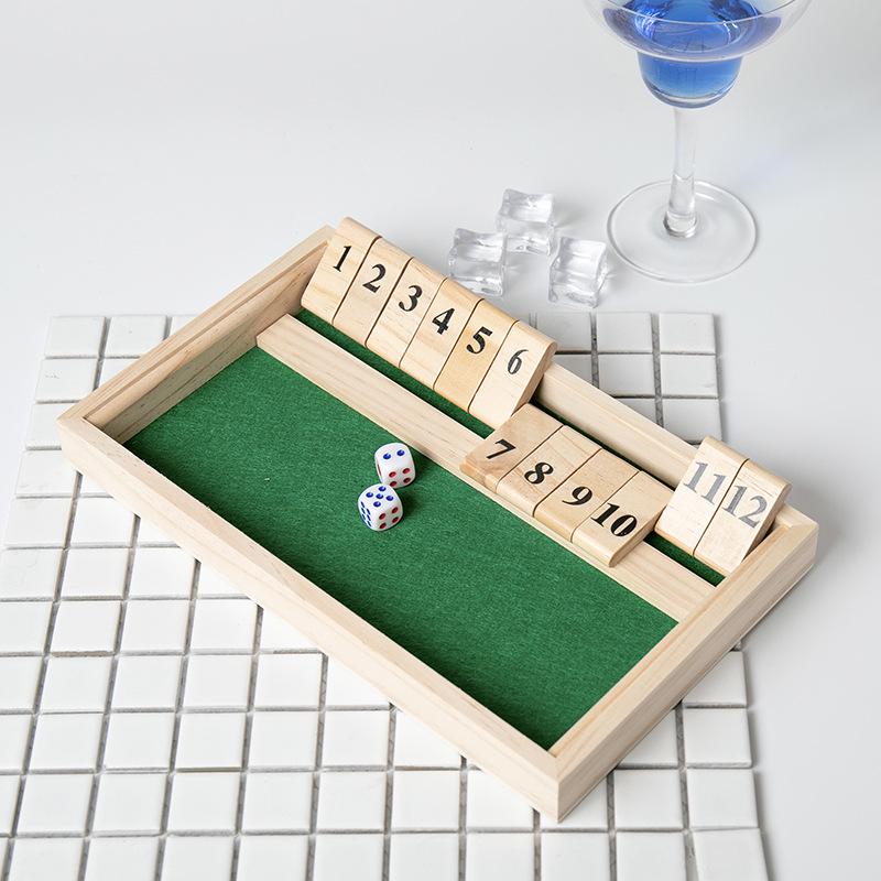 Wooden Shut Box Dice Board Game Classic Tabletop Version With 12 Numbers Pub Style Traditional Family Party Board Game Indoor