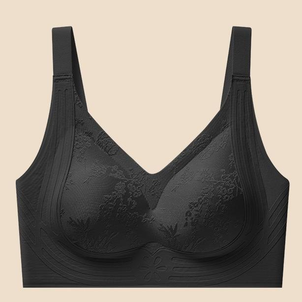 Seamless Embossed Bust Lifting Bra, Wireless Fixed Cup Anti-Sag Back Smoothing Shaping Bra S чёрный