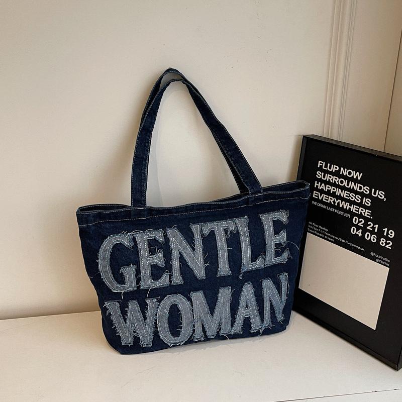 Denim large capacity tote bag women's 2025 temperament retro casual class commuter shoulder crossbody armpit bag