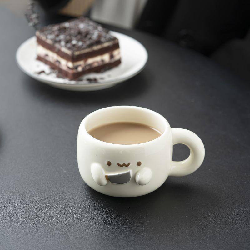 Kreative Cartoon Keramiktasse mit Prägung Niedliche Haushalts-Frühstückstasse für Milch und Kaffee