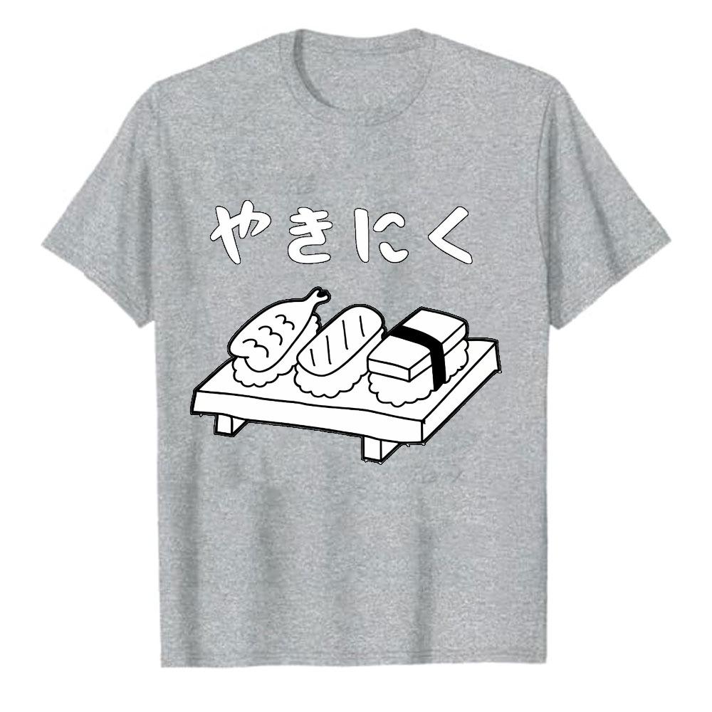 Funny Japanese Sushi Illustration TShirt Crew Neck Short Sleeve Regular Tops Oneck Ropa Hombre Streetwear Cotton Tee Tops