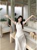 Women's Summer Pastoral Floral Print Dress - Short Sleeve, High-End Waist-Cinched, Sweet Resort Style.