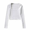 Women Cotton Ribbed Square Neck Crop Top With Long Sleeve