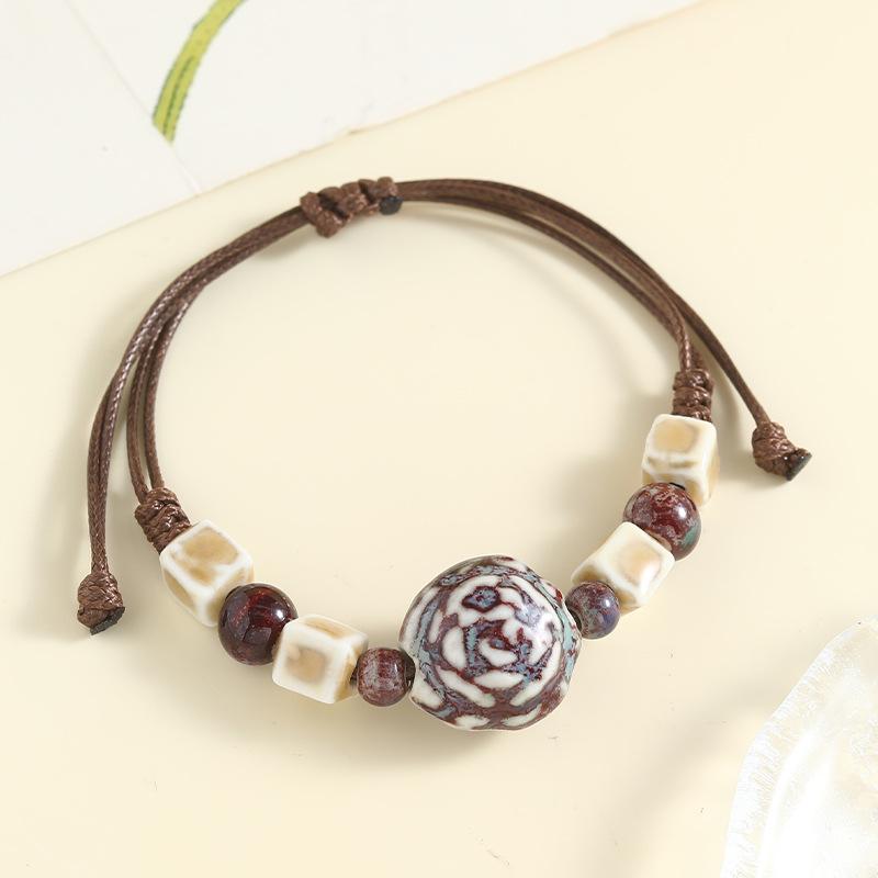 Ceramic Bracelet  A Stylish, Vintage Ethnic-style Handmade Woven Bracelet with String Beads.