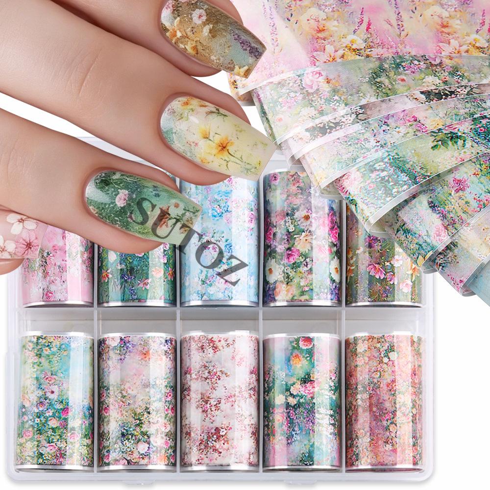 Floral Starry Sky Nail Art: Monet Garden Gradient Transfer Paper for Gentle Nail Decoration