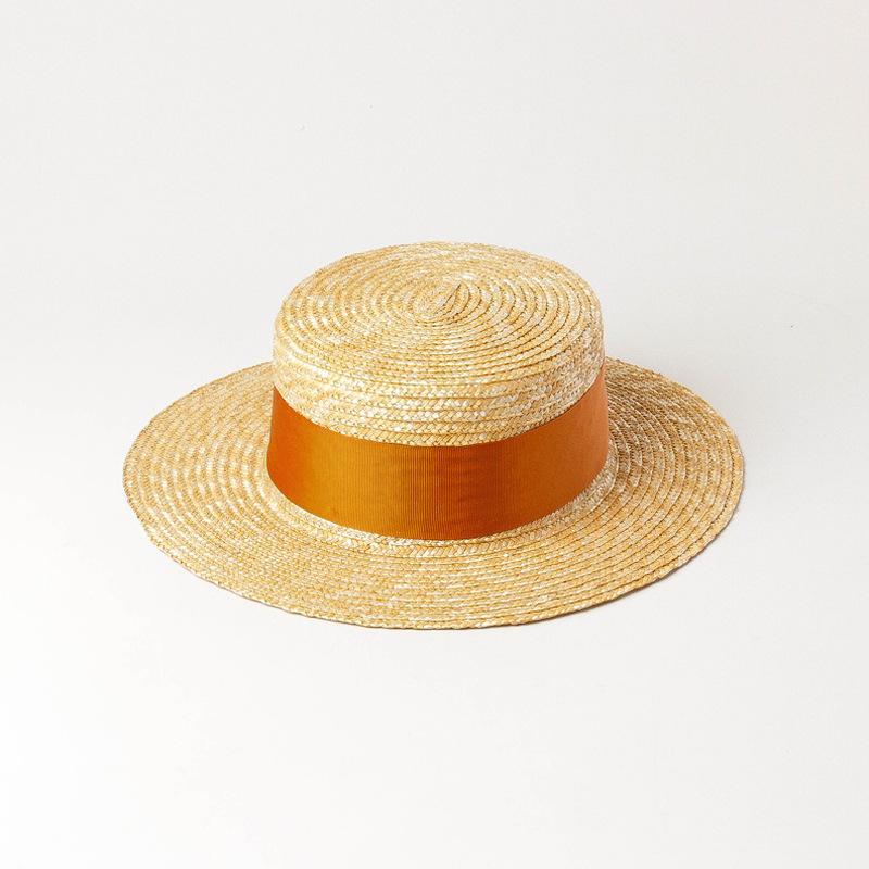European and American spring and summer new multi-color decorative with flat-top straw straw hat outdoor travel sunscreen sunshade flat-top straw hat