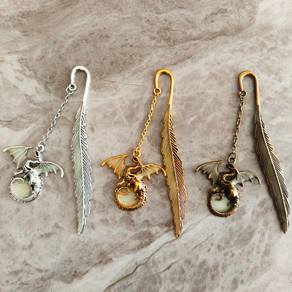Fluorescent Feathered Dragon Bookmark Bronze Metal Vintage Portable Bookmark Students Study Reading Stationery Office Supplies