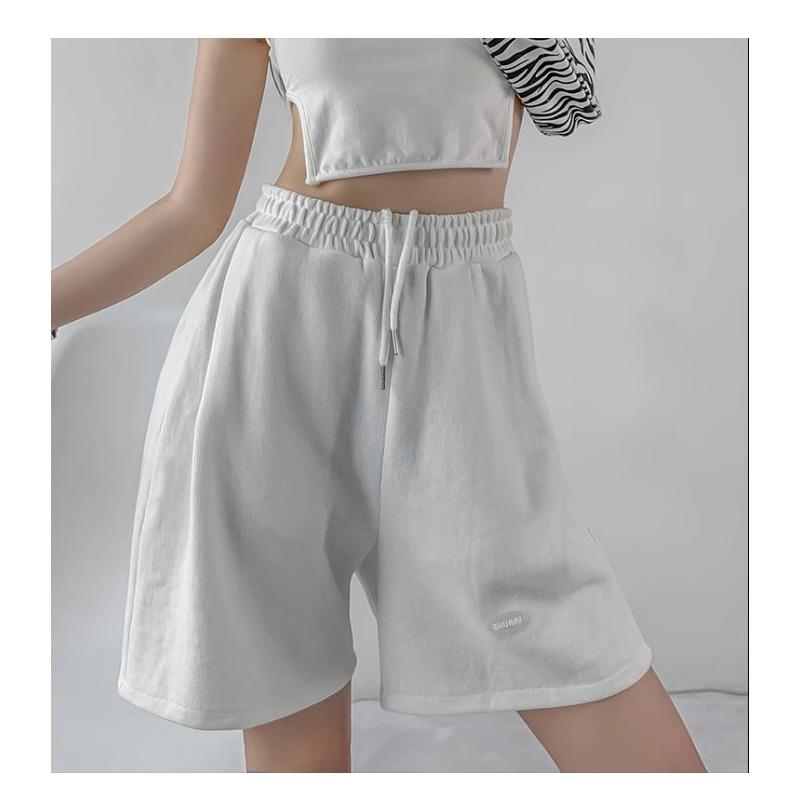 Lockere, gerade Sport-Waffel-Shorts mit mittlerem Bein, Sommer-Hottie, hoch taillierte, lässige Viertelhose mit weitem Bein