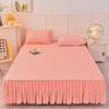 Solid Cotton Fitted Sheet Bed Skirt 2-in-1 Mattress Dust Protection Cover King Size Modern Minimalist