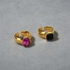Personality Trendy Oval Purple Pink Diamond Ring Vintage Premium Square Black Jewel Open Ring