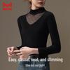 Mao Ren French Elegant Lace Mesh Semi-High Collar Long Sleeve Top