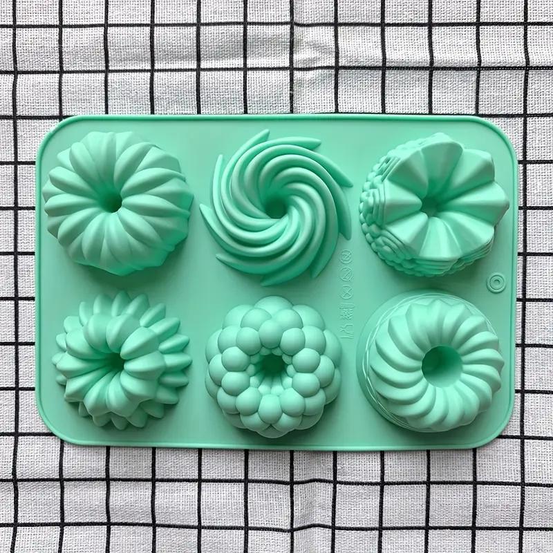 

6-Cavity Silicone Cake Pans Nonstick Fluted Tube Muffin Mold Reusable Candy Chocolate Bakeware Donut Flower Shaped Baking Tool зелений