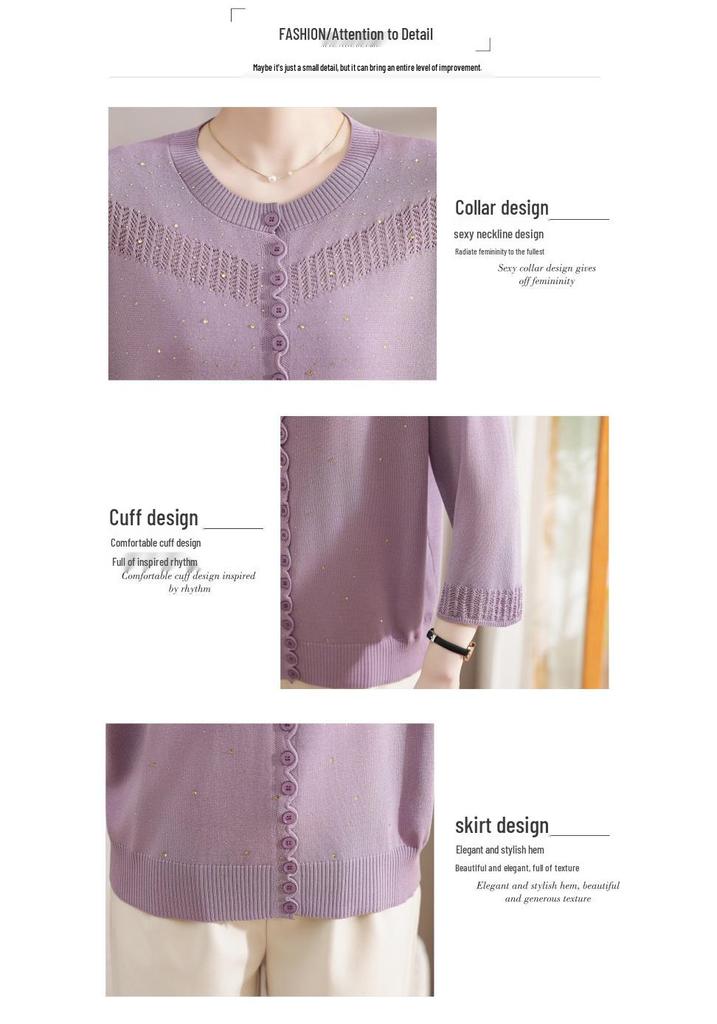 Stylish Knitted Pullover for Women, Ages 40-60: Three-Quarter Sleeve Top for Middle-Aged & Elderly