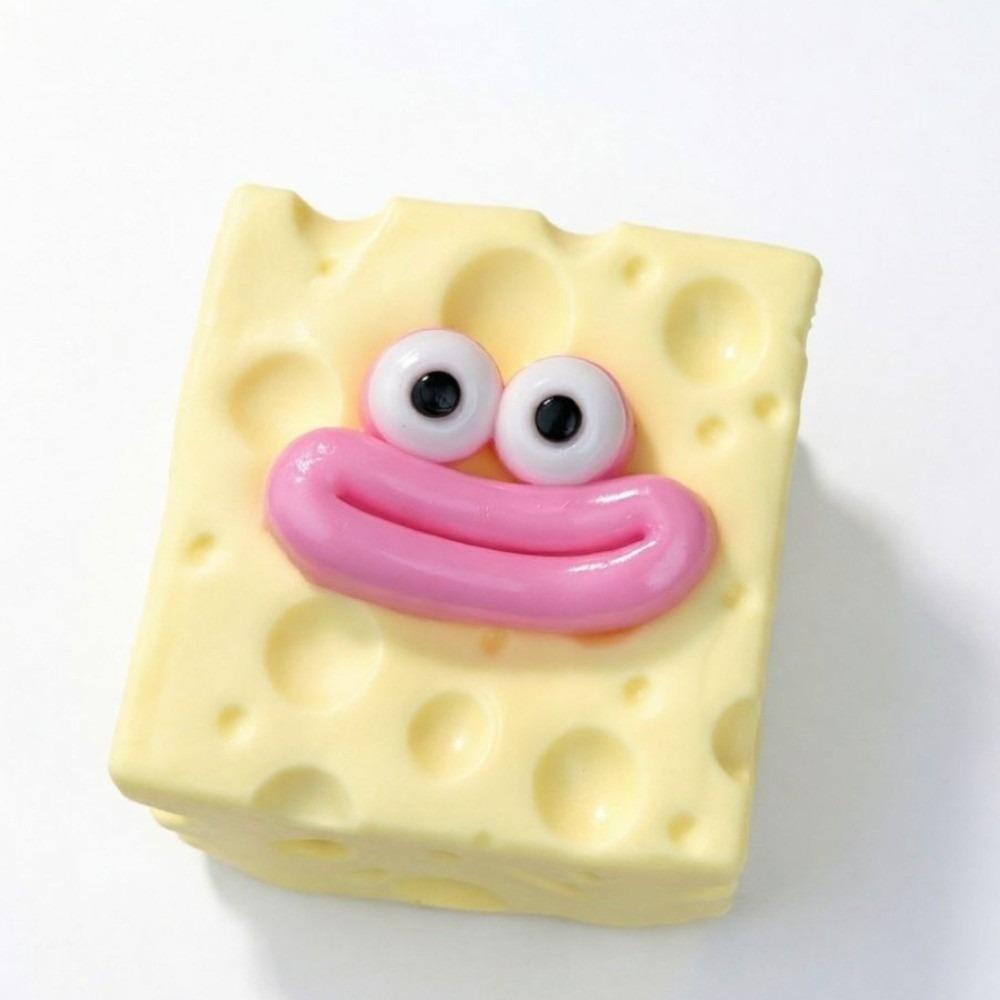 Sausage Mouth Cheese Fidget Toy Big Eyes Cheese Cube Squeeze Toy Cheese Pinch Blocks Desktop Use