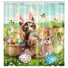 Happy Easter Bunny Shower Curtain Funny Rabbits Pink and Blue Eggs Bath Curtain Polyester Fabric Waterproof Bathroom Curtain Set