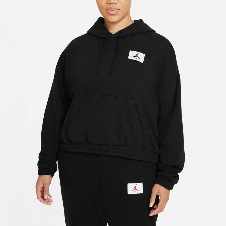 Jordan Essentials Casual Sport Knit Hoodie Short Pullover Women Tops Black DD6999-010