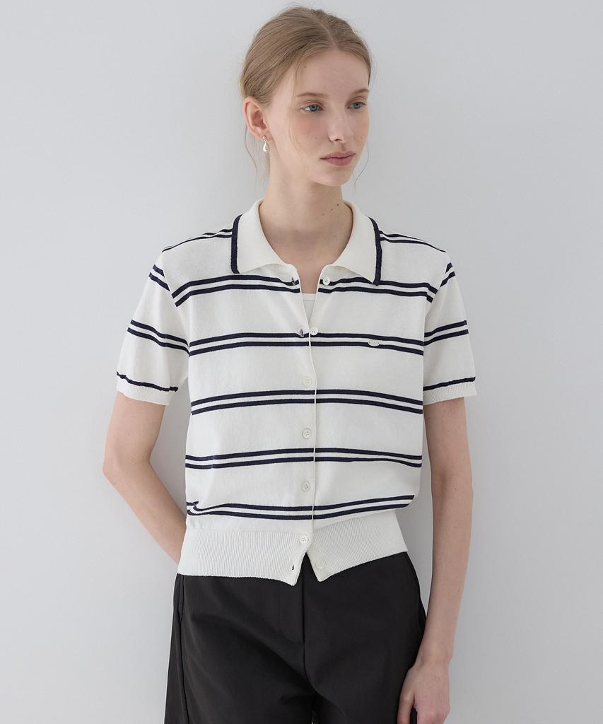 OURHOPE Cotton Collar Cardigan - Stripe