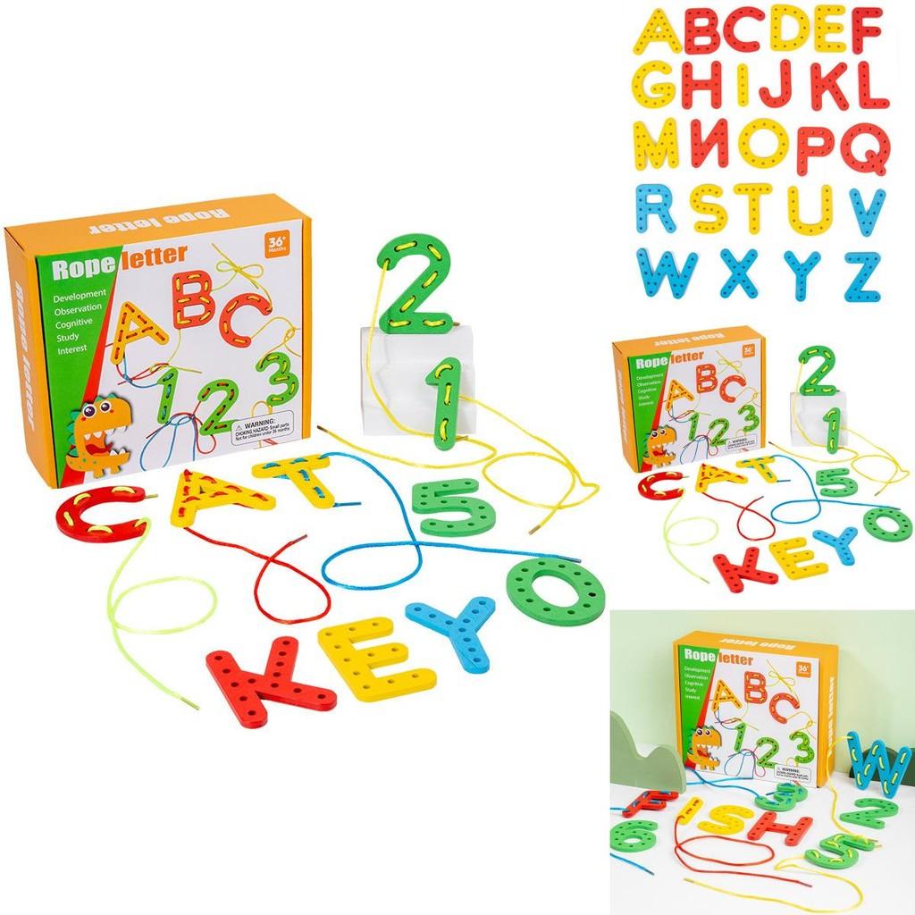 Wooden Alphabet Number Bead Stringing Toy For Early Education And Fine Motor Skills Development