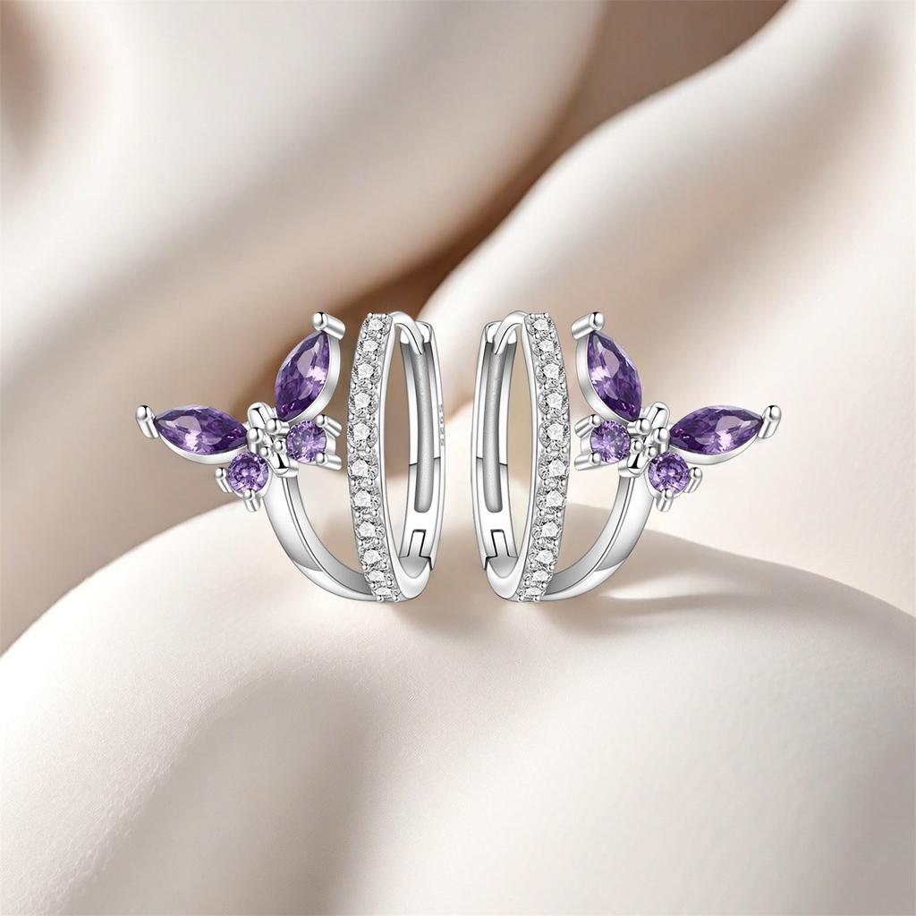 S925 Silver Purple Zircon Butterfly Earrings Hoop Earrings Women Jewelry Trendy Anniversary Gifts