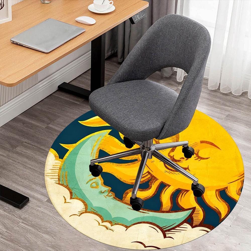 1pc Sun Moon Round Chair mat office Area Rug - Non-Slip, Floor Mat for Office, Bedroom, Ideal home decor gift p0105025