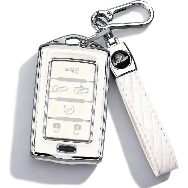 QBUC For Jeep 6 Buttons Key Fob Cover, Key Fob Case With Keychain For Jeep -2024 Cherokee Grand Cherokee Wagoneer Grand Wagoneer Compass Renegade