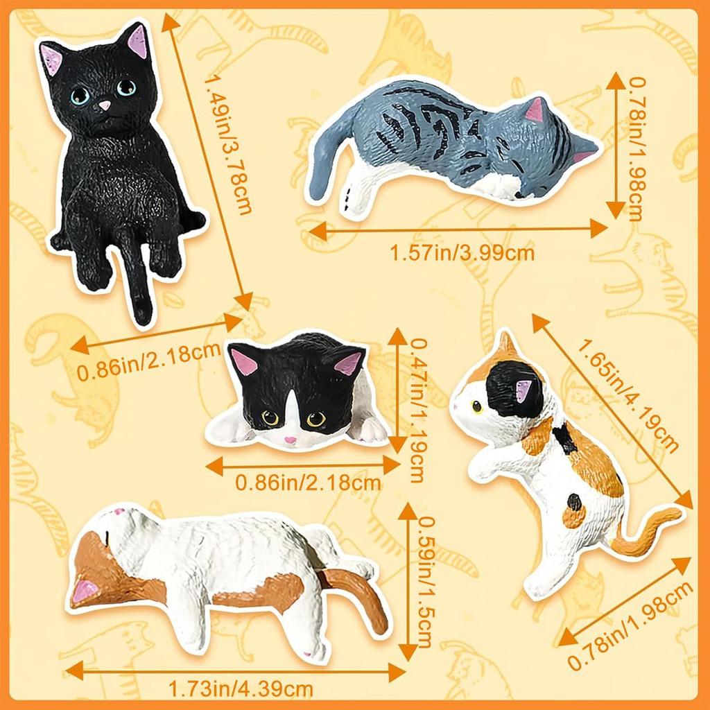 Small Cat Figurines Cartoon Resin Home Decor 5 Pieces Kitten Figurines Desk Decor for Women Vehicle SUV Dashboard Computer Desk