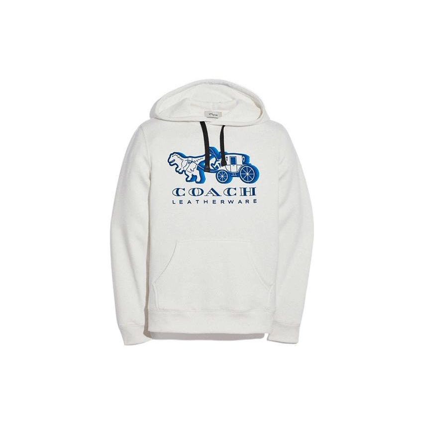 Coach Letter Print Hooded Pullover Long Sleeve Sweatshirt Men sweatshirt White C1080-WHT S
