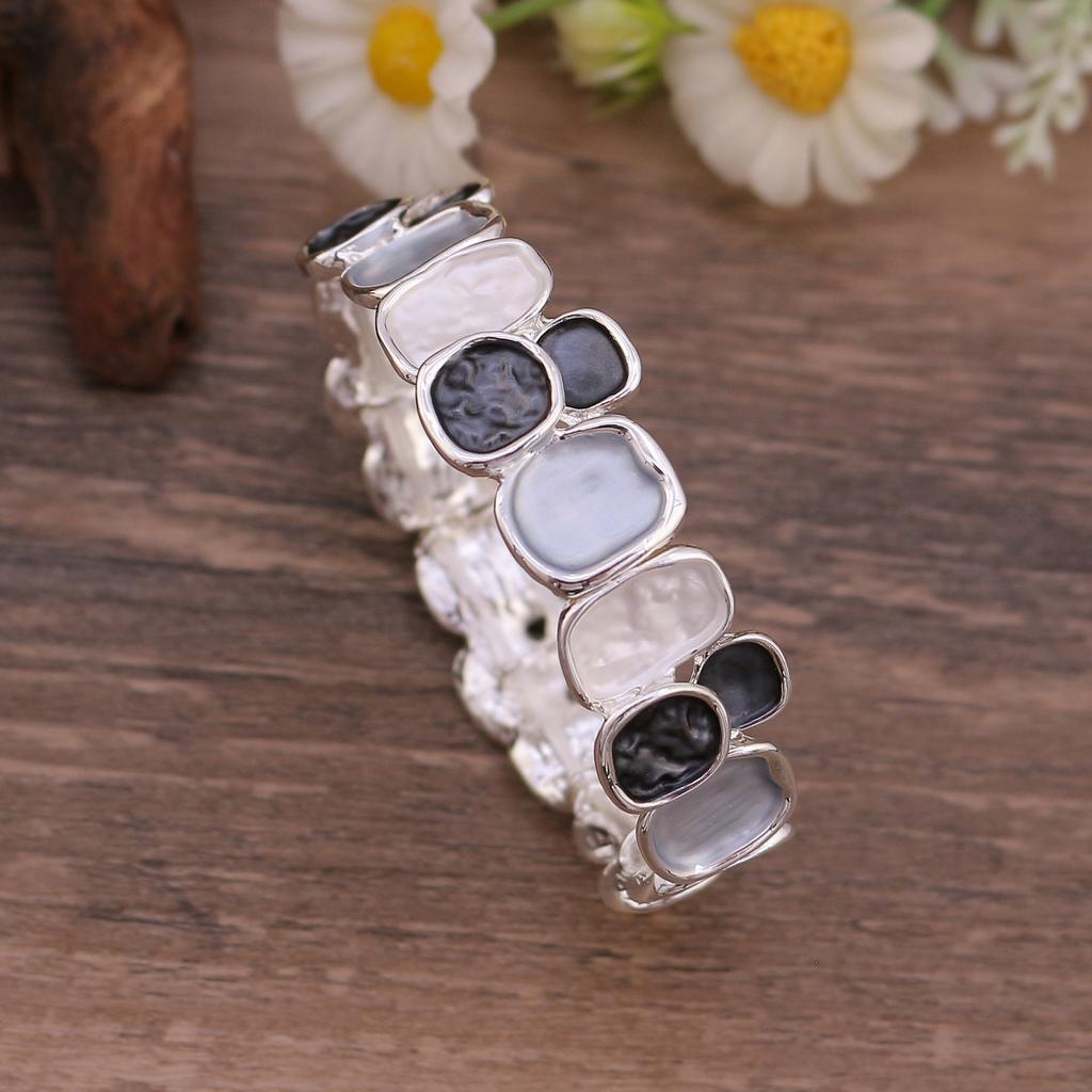 Color Painting Oil Geometric Square Alloy Bracelet, Women's Fashion High-end Elastic Rope Bracelet