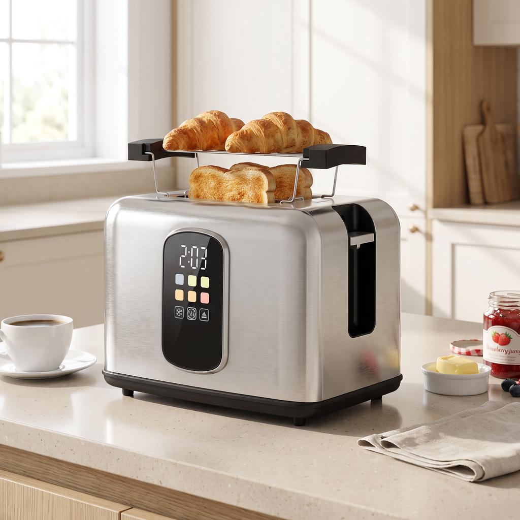 2 Slice Smart Toaster with Touch Screen & LED Countdown, Toaster with Warming Rack, 6 Browning Levels, Memory Function