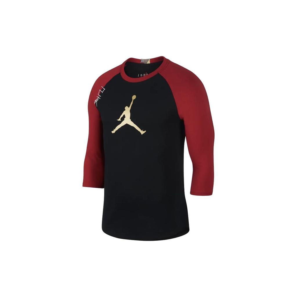 Jordan CNY Patchworkové Slim Fit Tričko s Tříčtvrtečním Rukávem Rok Prasete Pánské Topy Černá Červená CD9053-010