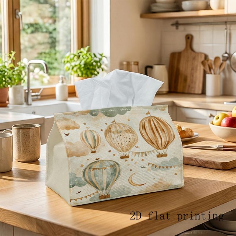 1pc Ornate Hot Air Balloons & Crescent Moon Tissue Box Holder with Bunting - Multifunctional Fabric Tissue Dispenser Suitable for, Room, Party Decor,