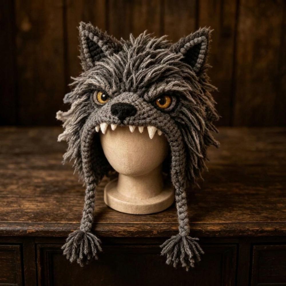 Warm Halloween Crochet Hood Kit for Adults Handmade Halloween Animal Hat Halloween Party