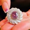 Elegant Vintage Open Ring Pink Spiral Diamond Jewelry French Retro Style Luxury Women Ring