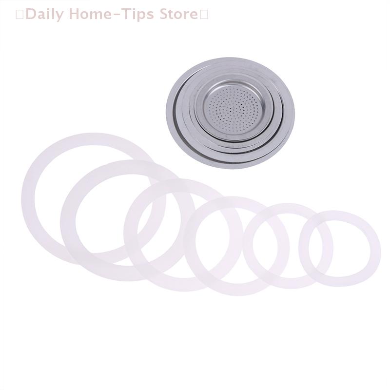 2026 New1 Set (3Pcs Silicone Gaskets & 1Pc Aluminum Filter) Coffee Machine Pot Bottle Replacement Compatible with 3/6/9/12 Cup