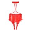 Damen-Wet-Look-Leder-Neckholder, vorne offen, ouvert, Dessous-Body, Clubwear, Nachtwäsche