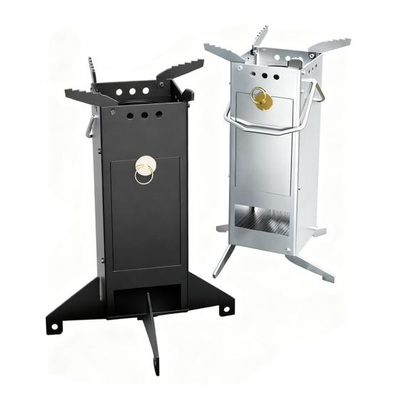 Yousheng Portable Wood Burning Stove Outdoor Camping Hiking Picnic BBQ Cooking Rocket Stove with Handle Stainless Steel Wood Burner Camp Stove