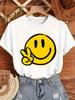 Womens Geometric Joyful Face Smile Print TShirt Casual Short Sleeve Crew Neck Top Comfort Summer Women Clothing
