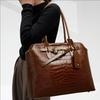 Elegant Brown Croco-Embossed Cowhide Tote Bag – Spacious & Stylish for Travel and Daily Use