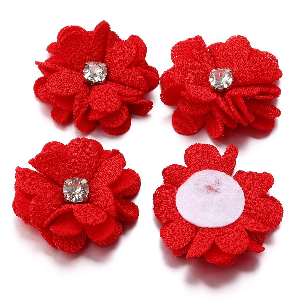 10pcs Colorful Fabric Flower 3.5cm Rhinestone Flower Core Pearl Hemp Flower Applique For DIY Clothing Sewing Headwear Decoration