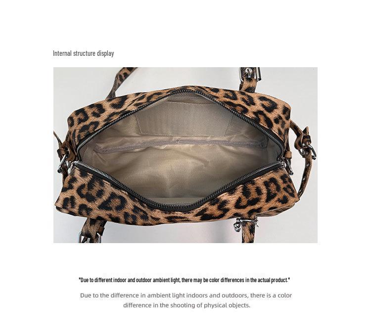 Leopard Print Retro Studded Bowling Bag - Women's 2025 Shoulder Handbag