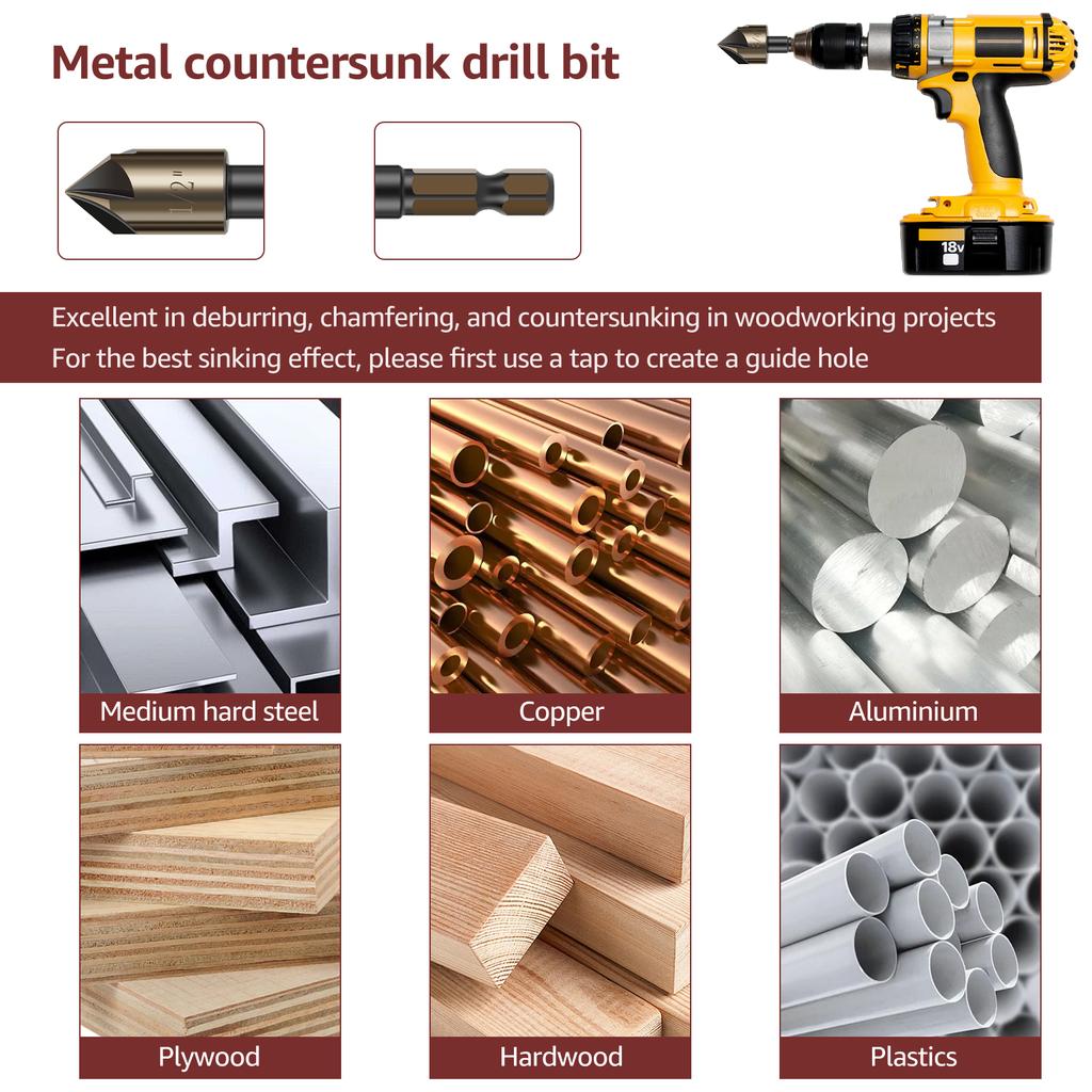 5/10 STÜCKE Sechskantschaft Titanbeschichtet Fünfschneiden Anfasmesser Senkbohrer 6-19mm Holzbearbeitung Punktansenker Werkzeugset