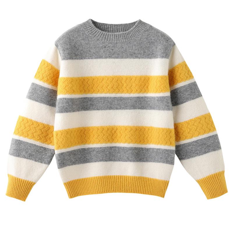 Striped Wool Sweater for Kids - Unisex Knitwear for Boys & Girls, Perfect for Autumn & Winter, Korean Style Pullover, Parent-Child Option Available