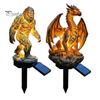 Ornamenti Solari da Giardino Luminosi, Statua Drago Selvaggio, Scultura Uomo Selvaggio, Lampada Volante Resina Decorazione Luce Notturna da Esterno per Patio Cortile Senza Fili