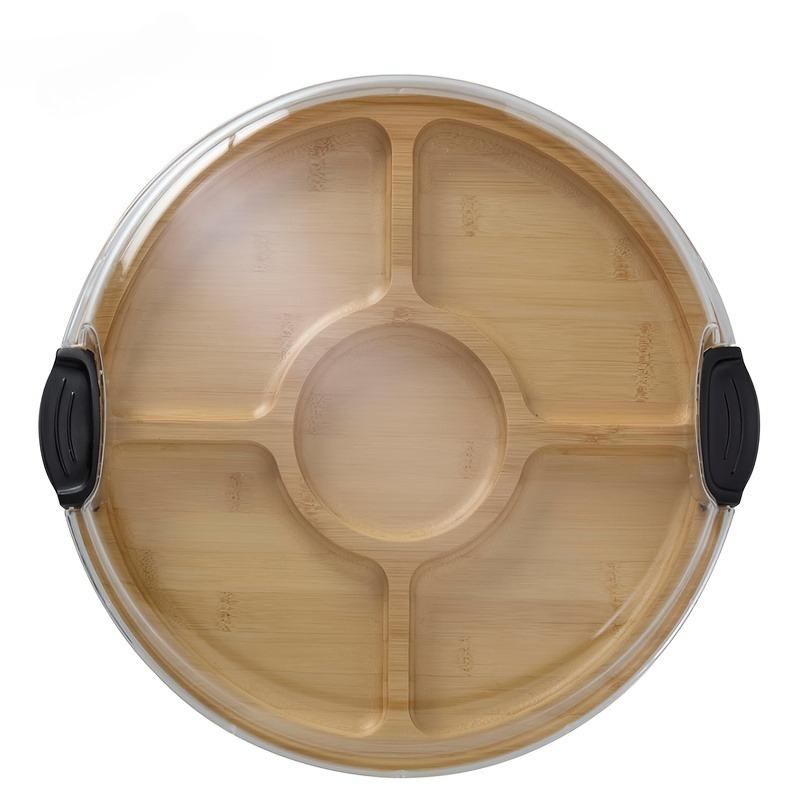 

KEMORELA 1 Set Cutting Board with Five Compartments and Clear Locking Lid for Charcuterie Snacks and More Bamboo