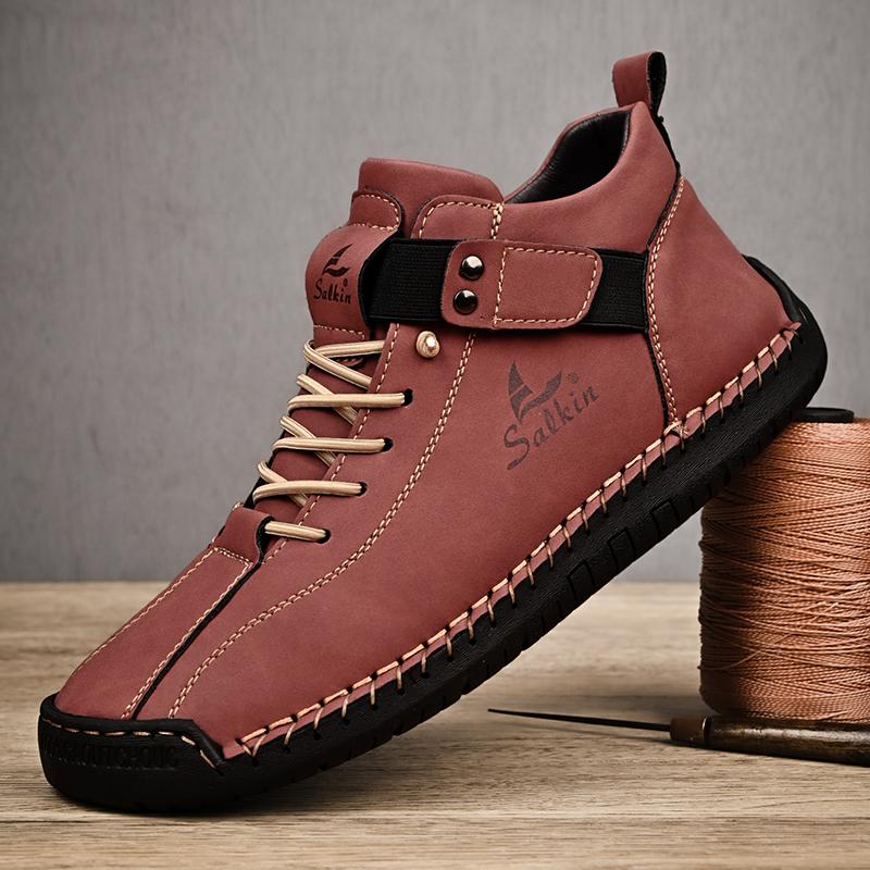 Handmade Leather Casual Men Shoes Design Sneakers Man Breathable Leather Shoes Men Ankle Boots Outdoor