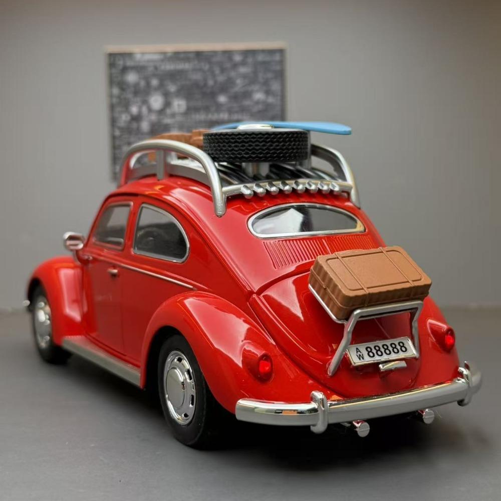 1:24 Classic Beetle Vintage Diecast Car Model, Alloy Retro Old Timer Vehicle with Light & Sound, Pull Back Toy Car