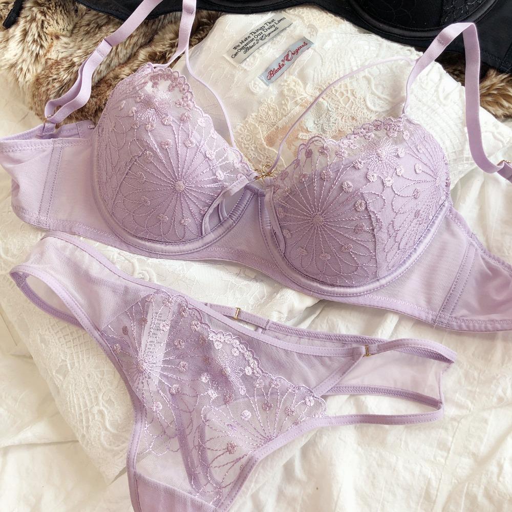 Sexy Hollow Cross Sling Bra French Lace Flowers Embroidery Women Underwear Set Comfort Thin Cup Push Up Bras Romantic Lingerie