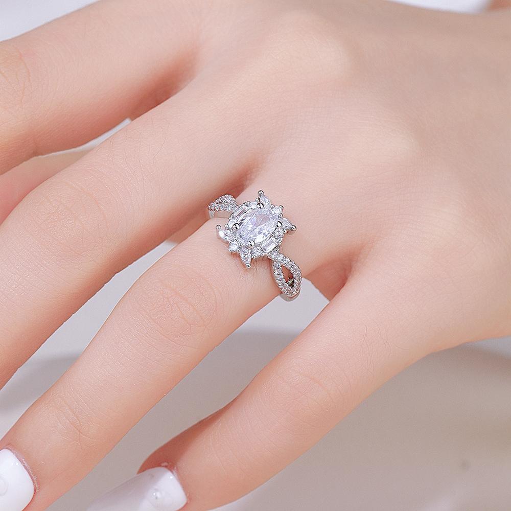 S Retro Elegant White Cluster Knot Design Engagement Ring, Copper Zircon Adjustable Ladies' Finger Ring, Ladies' Wedding Banq